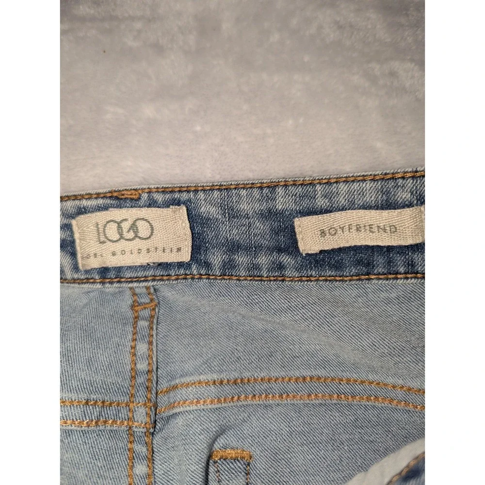 LOGO Lori Goldstein Boyfriend Jeans Floral Light‎ Wash Raw Hem Womens 6 RN89828